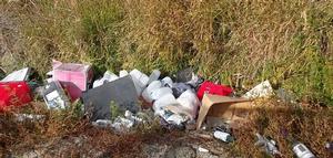 Rubbish (mainly recycling) dumped on the side of Kaiapo Road just outside the urban area of Hastings.